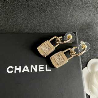CHANEL Lock Charm Geometric Hoop Earrings
