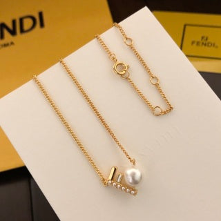 FENDI Pearl FF Letter Pendant Necklace