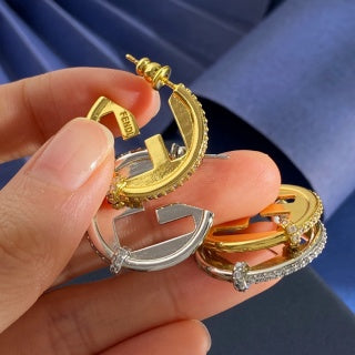 FENDI FF Crescent Hoop Stud Earrings