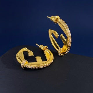 FENDI FF Crescent Hoop Stud Earrings