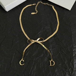 Dior Bow CD Letter Gold Chain Necklace
