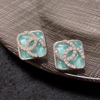CHANEL Enamel Frame Square Stud Earrings