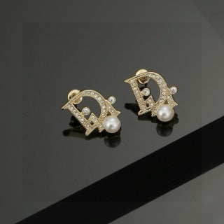 Dior Liora Crystal CD Pearl Stud Earrings