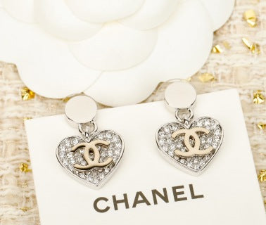 Chanel Crystal Heart Pendant Earrings
